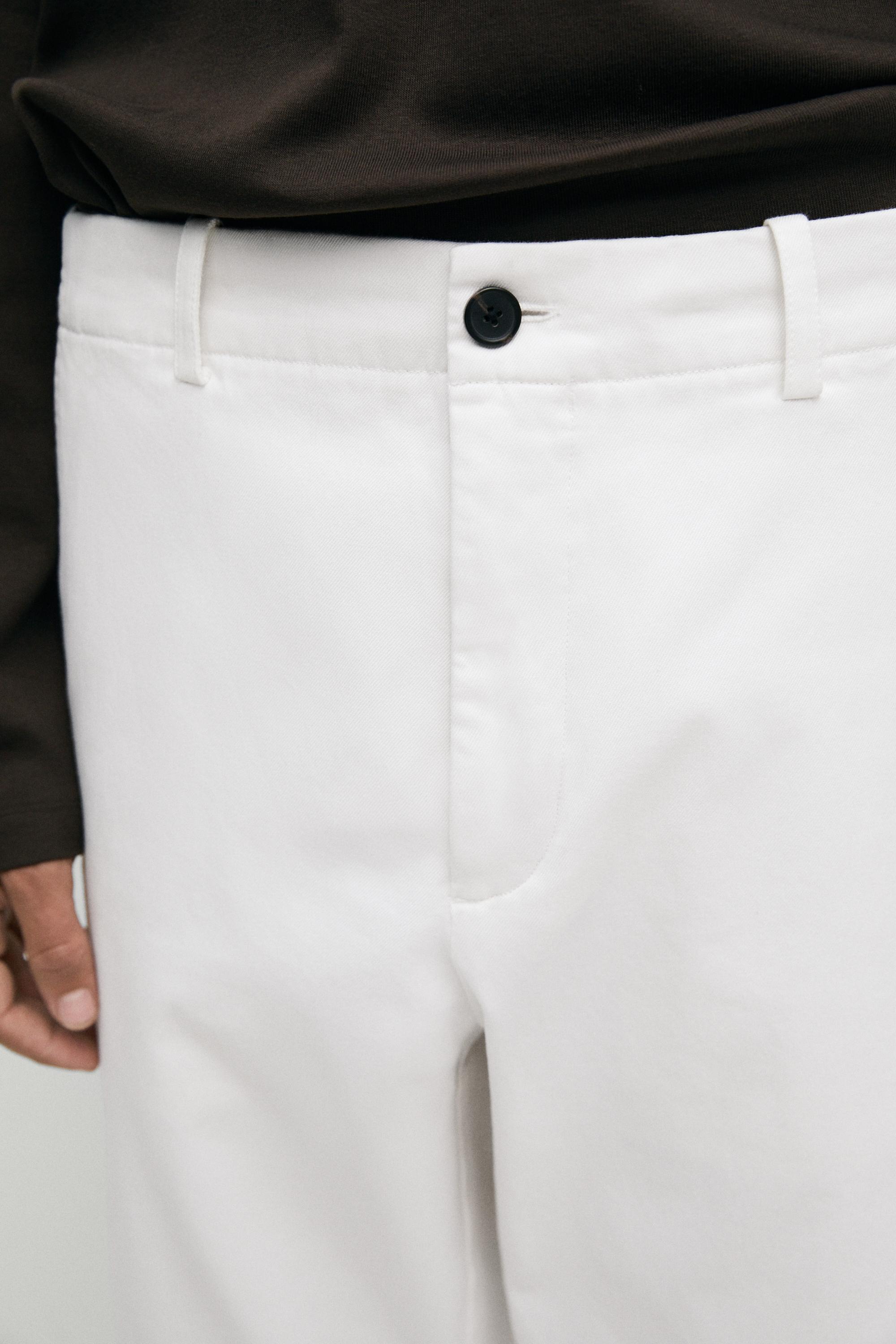 Straight-leg cotton blend pleated pants